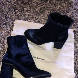 balenciaga blue velvet boots